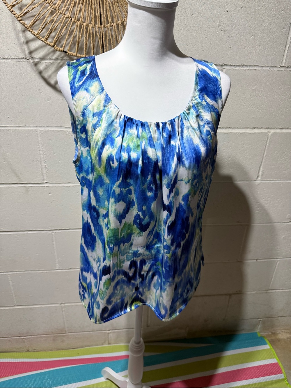 Chico's Blue White and Green Abstract Print Sleeveless Top